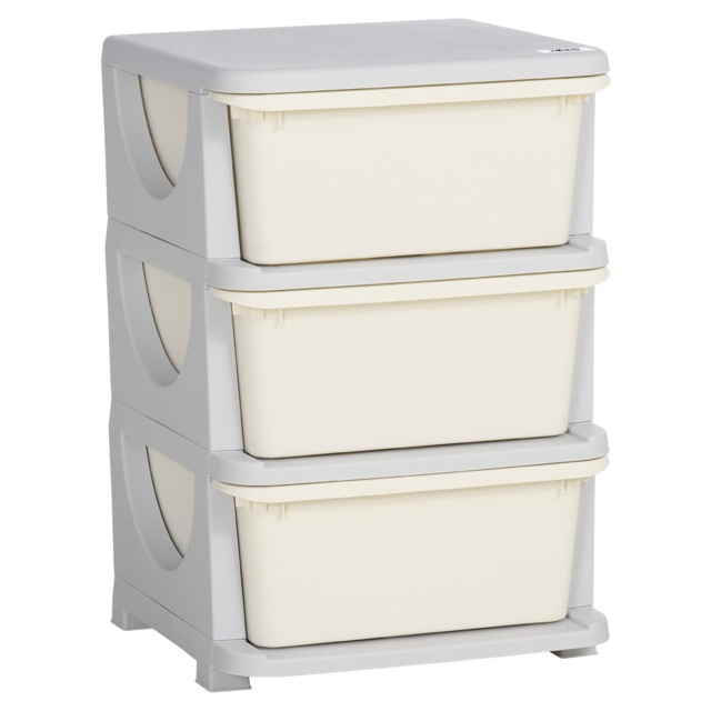 HOMCOM Kids Storage Units with Drawers 3 Tier Chest Dresser Tower Cream Cream Cream