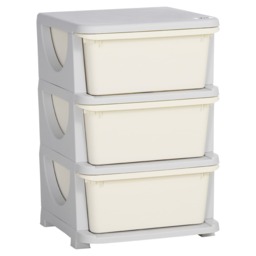 HOMCOM Kids Storage Units with Drawers 3 Tier Chest Dresser Tower Cream