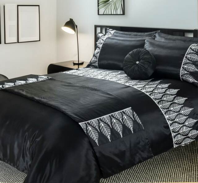 Duvet Cover And Pillowcase Set Black And Silver Sequence Luxury Design Polyester Bed Linen Black Black King