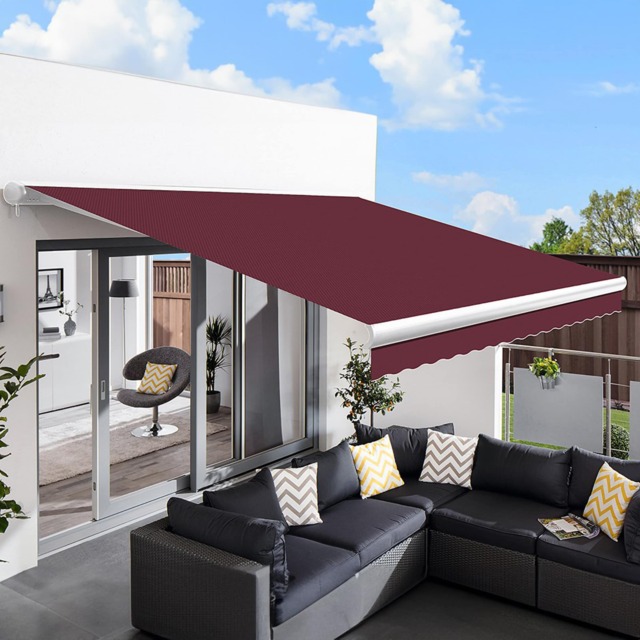 Awnings 3.5m x 2.5m Retractable Electric Full Cassette Burgundy Awning Red Burgundy