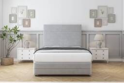 "Sloomy Monaco Silver Plush Divan Bed With Mattress No Drawers With 26"" Strutted Headboard & 12"" Matching Footboard 6' Super King Silver Silver Super King 1"