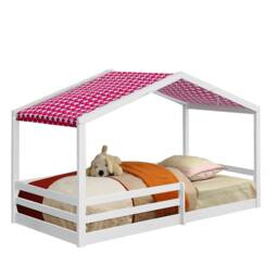 3ft Single Wooden House Bed In White With Red Tent