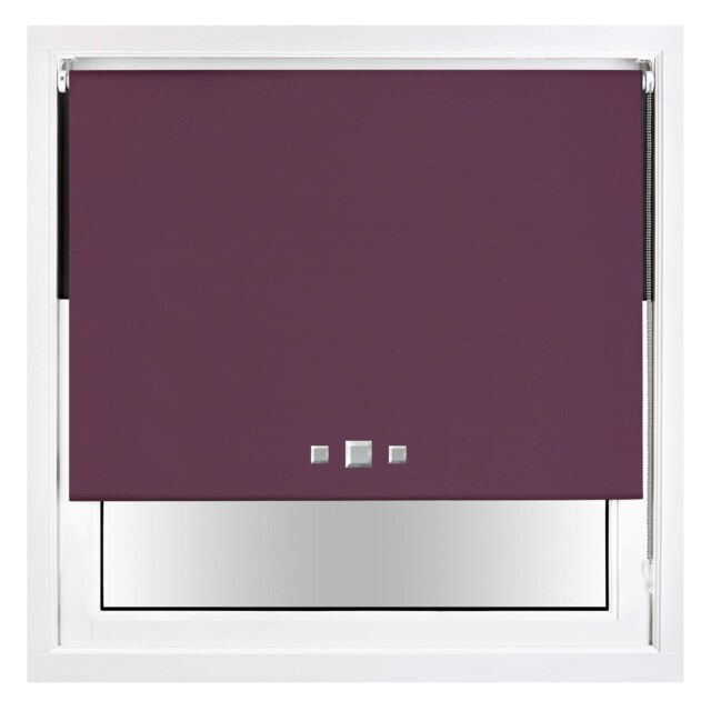 FURNISHED Blackout Roller Blind with Triple Square Eyelets Easy Fit Window Shade Purple Aubergine (W) 195cm x (L) 165cm