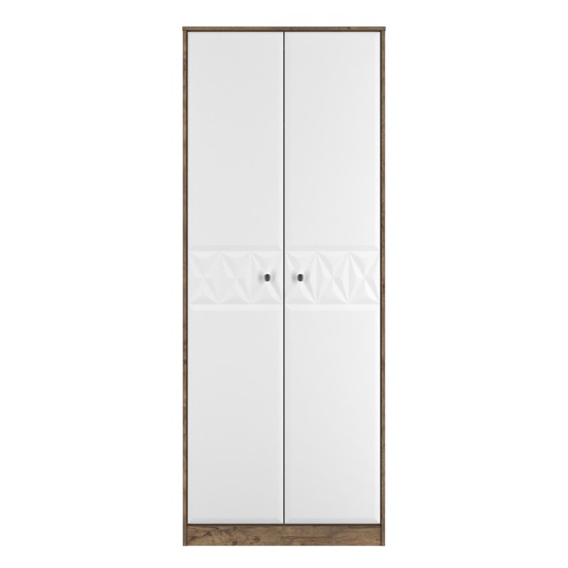 Memphis Tall Double Wardrobe in White Matt & Vintage Oak (Ready Assembled) White White Matt & Vintage Oak