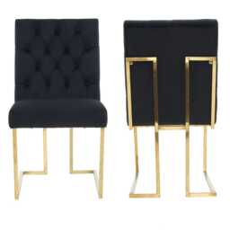 Set of 2 Siena Luxury Tufted Velvet Dining Chairs with Gold Frame & Legs - Modern Upholstered Accent Chair Blue Blue