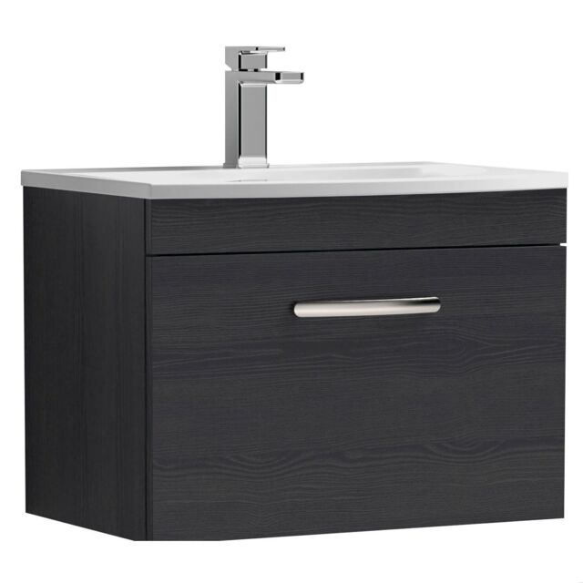 Balterley Millwich Contemporary 1 Drawer Wall Hung Vanity Unit with Curved Basin, Charcoal Black, 600mm