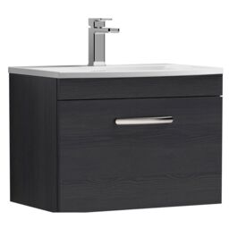 Balterley Millwich Contemporary 1 Drawer Wall Hung Vanity Unit with Curved Basin, Charcoal Black, 600mm
