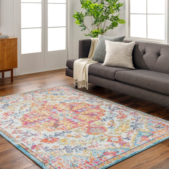 LIVABLISS Harput-Vintage Traditional Boho Rug 160 x 220 cm Blue Orange Yellow Grey