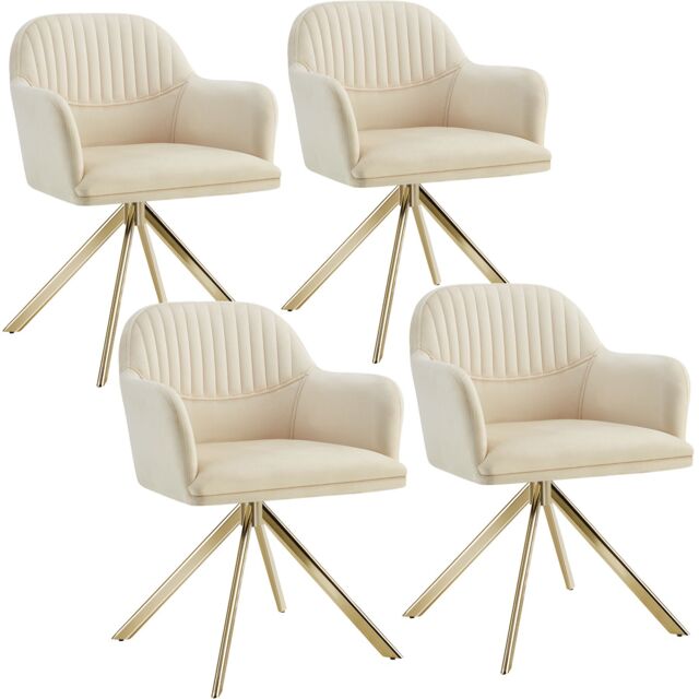Lounge Armchair Living Room Accent Chair 360 Swivel Slim Steel Legs Velvet Fabric Cream cream/gold 4