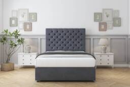 "Sloomy Mayfair Steel Plush Divan Bed With Mattress 4 Drawers With 54"" Floor Standing Headboard 4' Small Double Grey Steel Small Double 1"