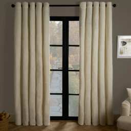 "OHS Teddy Fleece Thermal Lined Eyelet Curtains, 90x90"" - Cream"