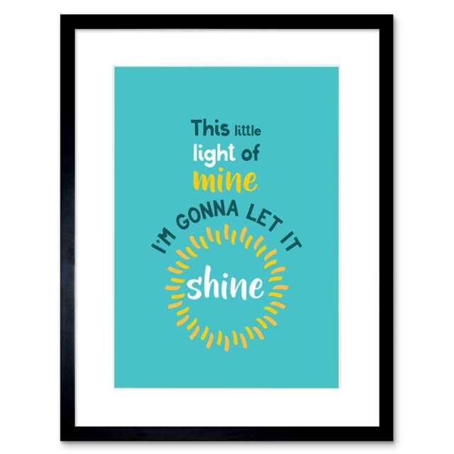 "Little Light of Mine Let It Shine Quote Kids Bedroom 9x7"" Black Framed Wall Art Print"
