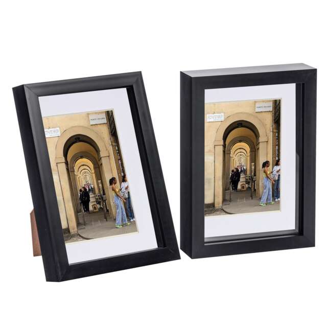 "Nicola Spring A5 (6 x 8"") Photo Frames - Black/White Mount - 3D Picture Frame Box Portrait Display Case (23.5 x 17cm) Set of 2"