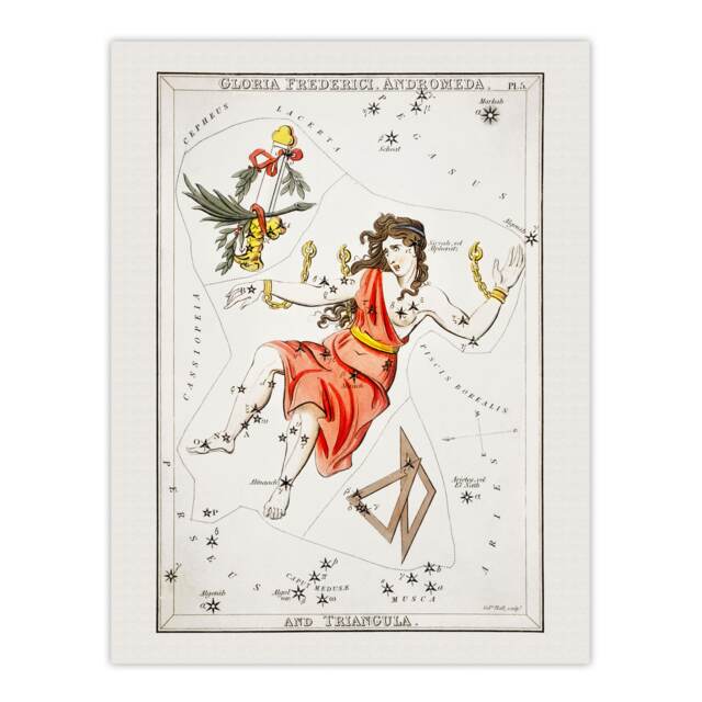"Vintage Andromeda Constellation Illustration Hall Wall Art Poster Print 12X16"""