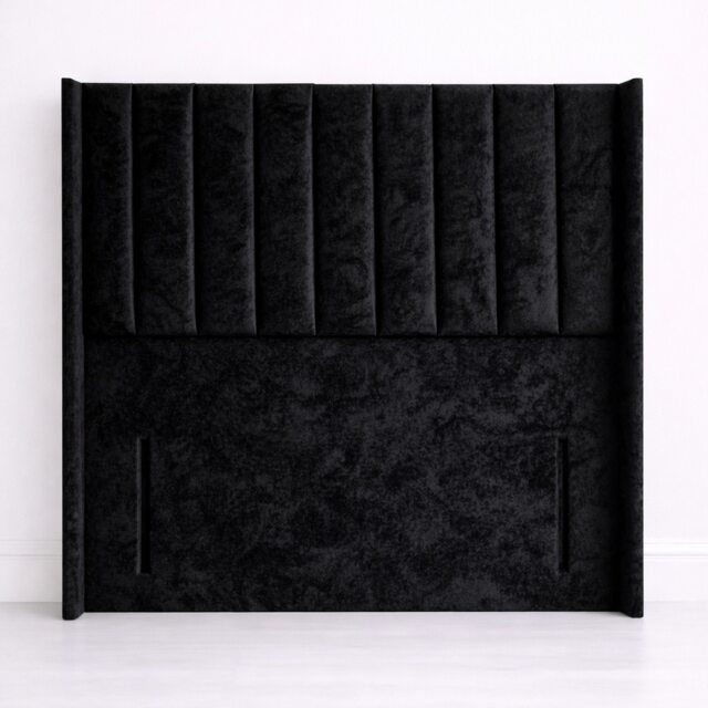 Kingsize 5FT Floorstand Crush Velvet Black Panel Wing Headboard 54inch