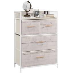 HOMCOM Bedroom Chest of Drawers, Fabric Dresser with 4 Drawers, Storage Organiser Unit with Open Shelf and Metal Frame for Living Room, Entryway, Natural Wood Finish Brown Natural wood finish