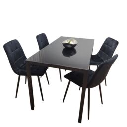 Dining Table and 4 Chairs Black Glass 4 Velvet Chairs Dining Room Furniture