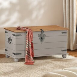 Mercers Furniture Corona Grey Wax Blanket Box Toy Storage Chest Ottoman Solid Wood Pine Wooden with Mexican Styling