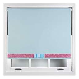FURNISHED Blackout Roller Blind with Pink Glitter Trim and Duck Egg Bow Trimmable Window Shade Blue Duck Egg Blue (W) 80cm x (L) 210cm