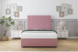 "Sloomy Manhattan Pink Plush Divan Bed With Mattress No Drawers With 54"" Floor Standing Headboard 5' King Pink Pink King 1"