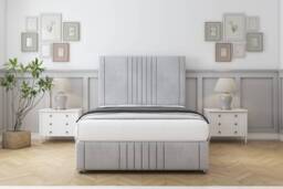 "Sloomy Harrington Silver Naples Divan Bed With Mattress 2 Drawers Footend With 26"" Strutted Headboard & 12"" Matching Footboard 5' King Silver Silver King 1"