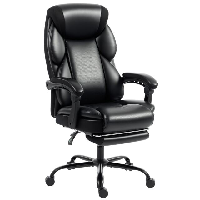 HOMCOM Adjustable Office Chair with Footrest, Armrest, Casters, Black Black Black One Size