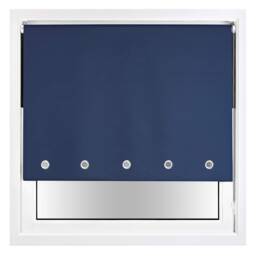 FURNISHED Blackout Roller Blind with Round Eyelets & Metal Fittings Blue Navy (W) 55cm x (L) 165cm