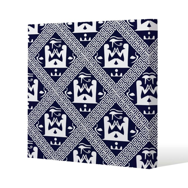 Egyptian Hieroglyphs in Navy (Canvas Print) Cream