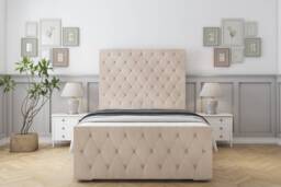 "Sloomy Watson Sand Naples Bed Frame With Mattress With 50"" Upholstered Headboard 2'6 Small Single"