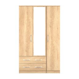 Hampshire Triple 2 Drawer Mirrored Wardrobe in Nebraska Oak (Ready Assembled) Brown Nebraska Oak