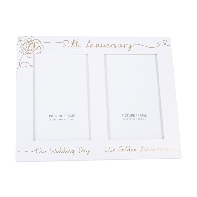 Beautiful Double Picture Frame for 50th Wedding Anniversary - Gold Foil Text Gold One Size