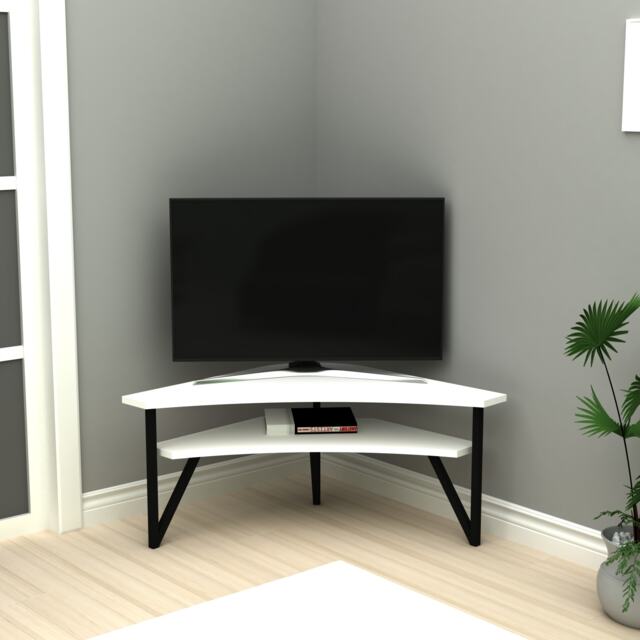 Kiberya Corner TV Stand for TVs up to 43 Inches White White & Black 1