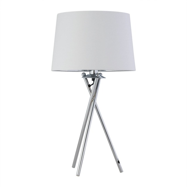 Tripod - Chrome Lamp with White & Silver Fabric Shade Chrome White Large 1
