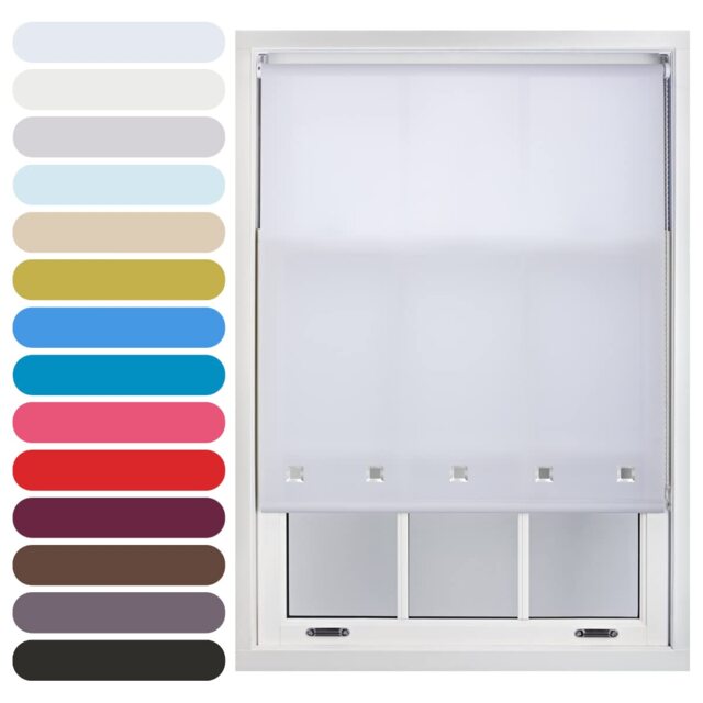 FURNISHED Roller Blinds Daylight Square Eyelet Light Filtering Easy Fit Trimmable Window Shade White White