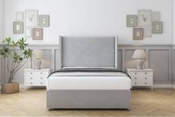 "Sloomy Devonshire Silver Plush Divan Bed With Mattress No Drawers With 54"" Wingback Headboard 6' Super King Silver Silver Super King 1"