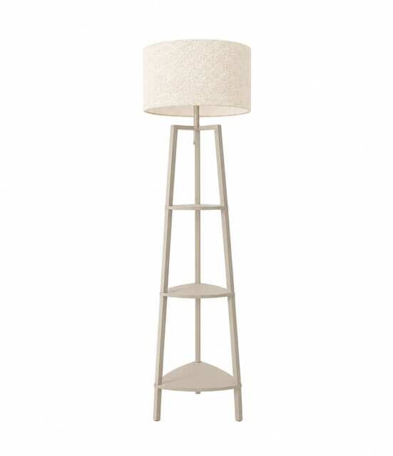 ValueLights Hiru Cream 3 Shelf Floor Lamp Cream Boucle Shade and Bulb