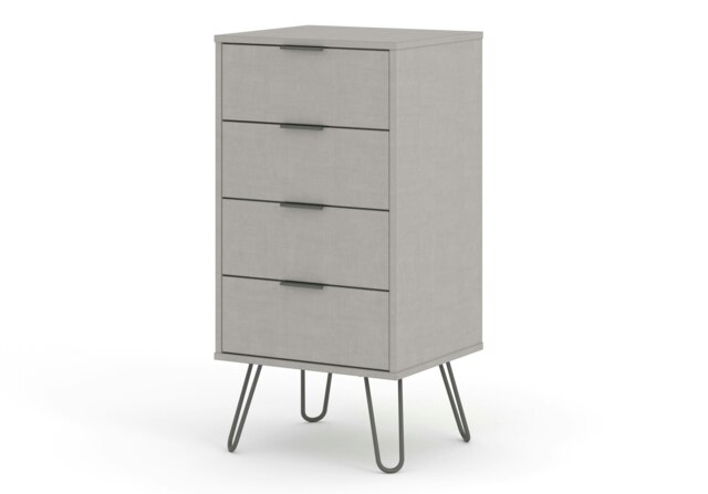 Augusta 4 Drawer Narrow Industrial Bedroom Chest of Drawers - Modern Space Saving Storage Grey Grey 1