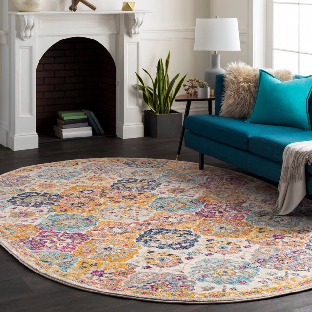 LIVABLISS Harput-Vintage Traditional Boho Oval Rug 200 x 275 cm Orange Blue Beige Grey