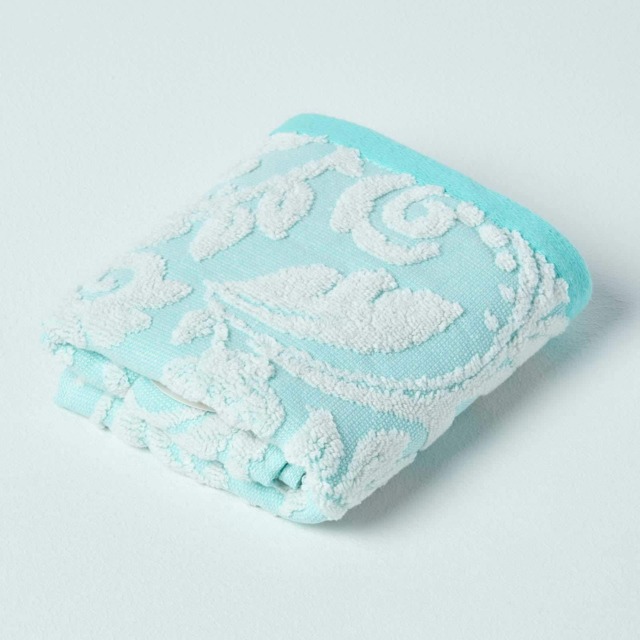 Homescapes Damask Turkish Cotton 600 GSM Guest Towel - Aqua Blue