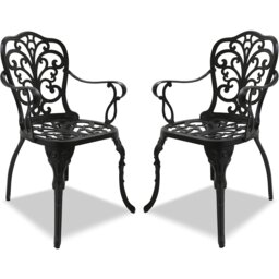 Centurion Supports Bangui Black 2-Large Garden and Patio Chairs with Armrests in Cast Aluminium
