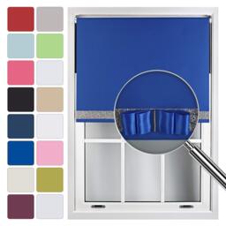 FURNISHED Blackout Roller Blind with Silver Glitter Trim and Blue Bow Cut to Size Blue Blue (W) 90cm x (L) 210cm