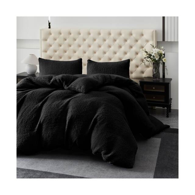 Ezysleep Winter Soft Teddy Fleece Fabric Duvet Set Warm And Cosy Bedding Black Black