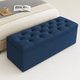 180cm Chesterfield Ottoman Storage Box, Sapphire Blue Plush Velvet Upholstered Blanket Box, End of Bed Bench, Deep Storage Chest