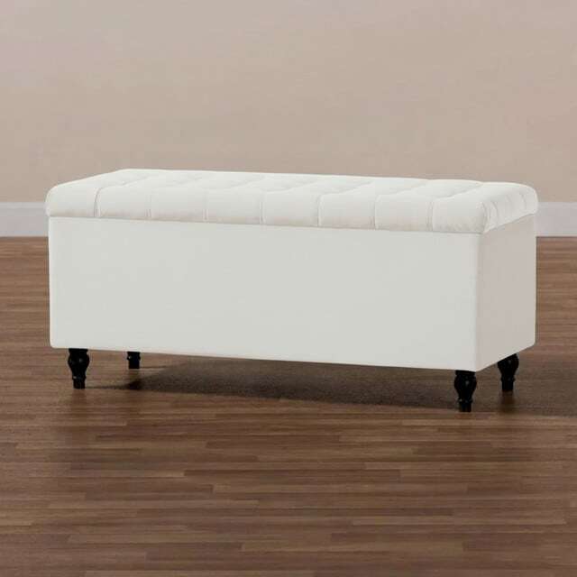 90cm Cubed Ottoman Storage Box,White Velvet Upholstered Chesterfield Storage Ottoman Box with Wooden Legs