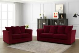 PLUSH VELVET BURGUNDY 3 SEATER + 2 SEATER SOFA SET - SCATTER BACK