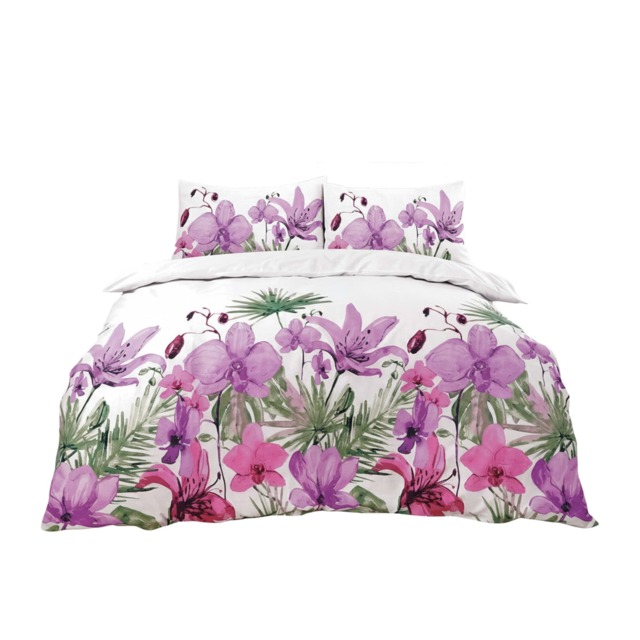 Duvet Cover And Pillowcase Set Lily Flower Design Bed Linen Purple Lilac Double