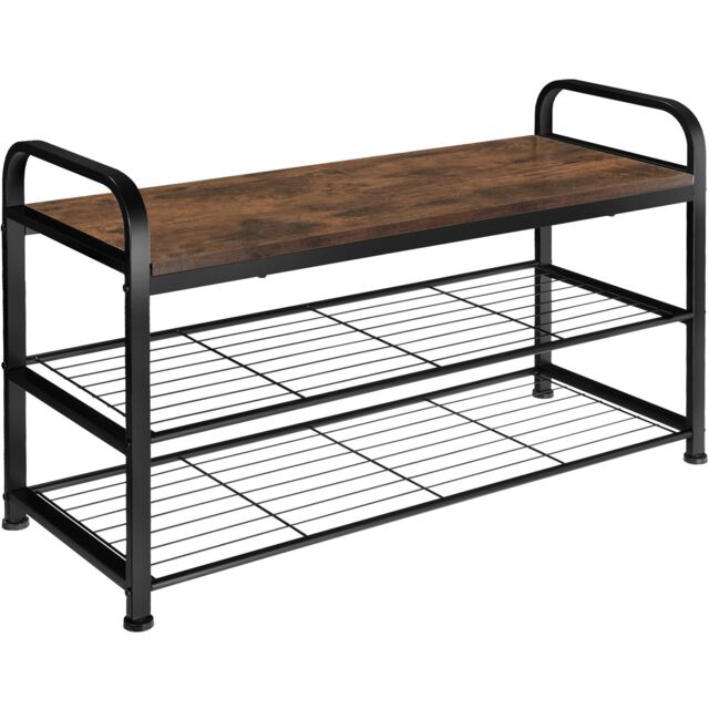 Shoe Rack Southampton - surface shelf and 2 grid shelves, industrial style Brown Industrial wood dark, rustic 91 x 36 x 55 cm 1