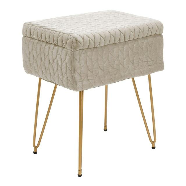Living and Home Rectangle Upholstered Storage Ottoman Vanity Stool Cream