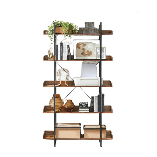 Industrial 5 Tier Bookcase Storage Shelf Unit Rustic Brown Brown One Size