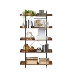Industrial 5 Tier Bookcase Storage Shelf Unit Rustic Brown Brown One Size